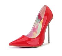 FhiHUEpr Décolleté a Punta con Tacco a Spillo in Metallo da Donna - Tacchi Ultra Alti da 12 cm - per L'Ufficio Quotidiano, Il Matrimonio, la Discoteca, Le Prestazioni di Drag Queen,Rosso,44 EU