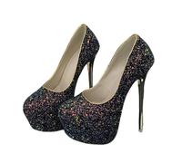FhiHUEpr Décolleté con Plateau e Tacco a Spillo da Donna con Glitter | Stiletti Slim 16CM, Tacchi Versatili per Serata Romantica e Festa Nuziale