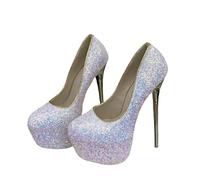 FhiHUEpr Décolleté con Plateau e Tacco a Spillo da Donna con Glitter | Stiletti Slim 16CM, Tacchi Versatili per Serata Romantica e Festa Nuziale