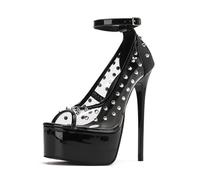 FhiHUEpr Décolleté con Tacchi Alti da Donna in PVC Trasparente con Borchie