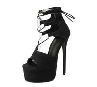 FhiHUEpr Décolleté in camoscio Nero da Donna con Punta Aperta e Tacco a Stiletto di 16 cm,Nero,40 EU