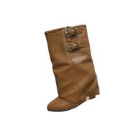 FhiHUEpr Stivaletti Chelsea con Tacco a Cuneo per Donne - Design a Polpaccio Largo per uscite serali, Ufficio, concerti, Matrimoni, Viaggi,Marrone,40 EU