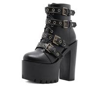 FhiHUEpr Stivaletti gotici da Donna con Plateau Borchiato con Tacco Grosso da 15 cm, Stile Y2K di Tendenza Autunno Inverno per Concerto di Feste in Discoteca,Nero,41 EU