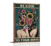 FHILTNMWC Poster su tela con cornice, con scritta "Be Kind To Your Mind", con cornice in legno, per casa, camera da letto, garage, art deco, 30 x 45 cm, con cornice