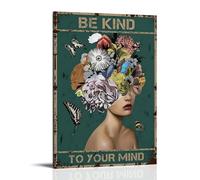 FHILTNMWC Poster su tela con cornice, con scritta "Be Kind To Your Mind", con cornice in legno, per casa, camera da letto, garage, art deco, 20 x 30 cm, stile cornice