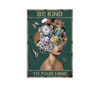 FHILTNMWC Poster su tela con cornice in legno con scritta "Be Kind To Your Mind", per casa, camera da letto, garage, art deco, 40 x 60 cm, senza cornice