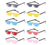 Fhioevt 10 Pezzi Occhiali Pixel Mosaico Thug Life Occhiali da Sole da Festa per Bambini Adulti Halloween Cosplay (5 Colori)