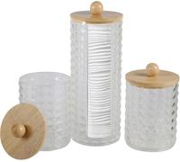 FHISKUNYU 3 Pz Contenitore Porta Cotton Fioc per Bagno, Scatola Trasparente Organizzatore Cosmetici, Porta Dischetti Struccanti e Batuffoli di Cotone, Contenitore Dispenser per Organizzare Bagno e Toe