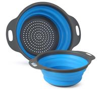 FHISKUNYU Cestello Frutta Estraibile con Drenaggio, 2 Pezzi, Design Circolare Pieghevole, Set da Cucina in Plastica Blu per Lavaggio e Conservazione di Frutta/Verdura