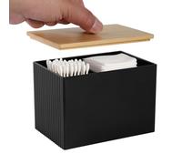 FHISKUNYU Porta Dischetti Struccanti con Coperchio in Legno - Organizzatore Multifunzionale per Bagno, 3 Scomparti in Acrilico Rinforzato Antipolvere - Contenitore Elegante per Cotton Fioc, Cosmetici