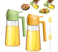 FHISKUNYU Spruzzatore Olio 2 in 1 con Dosatore, 470ml Bottiglia in Vetro per Friggitrice ad Aria, Cucina, Barbecue e Insalata - 2 Pezzi (Verde e Arancione)