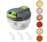 FHISKUNYU Tritatutto Manuale - Tagliaverdure Manuale con 3 Lame Curve in Acciaio Inossidabile, Trita Verdure Manuale Multifunzione per Carne, Erbe & Verdure - Capienza 520 ml, Senza Elettricità