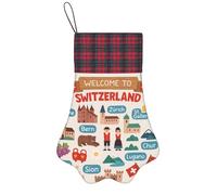 FHIZOAL Calzini decorativi per camino, con scritta "Welcome to Switzerland Travel Christmas Pet Pow Socking Festive Decorative Socks Camino Natale Capodanno Party Decorazioni, Nero , Taglia unica