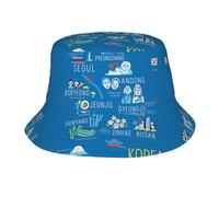 FHIZOAL Città coreane e luoghi di interesse cappello da pescatore estivo cappello da sole a tesa larga moda pieghevole all'aperto escursionismo pesca spiaggia viaggi, Nero , Taglia unica