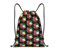 FHIZOAL Clover Design Con Bandiere Colo Coulisse Borse Impermeabile Sport Stringa Zaini Leggero Yoga Allenamento Nuoto Viaggi, Nero , M, Casual