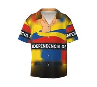 FHIZOAL Colombian Independence Day - Camicia casual a maniche corte da uomo, con bottoni, colletto cubano classico, per vacanze, spiaggia, feste, yacht, Nero , M