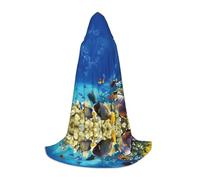 FHIZOAL Colorato Pesce di Mare Halloween Cappuccio Mantello Per Adolescenti Strega Vampiri Tristo Mietitore Costume Feste a tema Comic Con