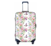 FHIZOAL Copertura elastica antigraffio per valigie da viaggio con uccelli e fiori, protezione antipolvere per bagagli da 45-81 cm, bianco, L, Classico