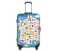 FHIZOAL Decorat - Copertura elastica antigraffio per valigia, motivo: mappa della Francia con icone, protezione antipolvere per bagagli da 45-81 cm, bianco, L, Classico