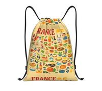 FHIZOAL Francia Cultura Alimentare Stampa artistica Borse con coulisse Impermeabile Sport Stringa Zaini Leggero Yoga Formazione Nuoto Viaggio, Nero , M, Casual