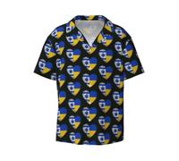 FHIZOAL Israele e Ucraina Camicia casual a maniche corte da uomo con bottoni colletto cubano classico vacanza spiaggia party yacht, Nero , XL