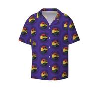 FHIZOAL Jamaica Tropic-Standard-Scale-4_00x Camicia casual da uomo a maniche corte con bottoni colletto cubano classica vacanza spiaggia party yacht, Nero , L
