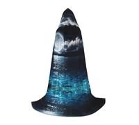 FHIZOAL Luna Piena E Nuvole Nebbiose Con Turchese Halloween Cappuccio Mantello Per Adolescenti Strega Vampiri Tristo Mietitore Costume Feste A Tema Comic Con