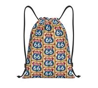 FHIZOAL Route Sixty Six Shield Borse con coulisse impermeabile Sport String Zaini leggeri Yoga Allenamento Nuoto Viaggi, Nero , S, Casual