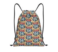 FHIZOAL Route Sixty Six Shield Design Borse con coulisse Impermeabile Sport Stringa Zaini Leggeri Yoga Allenamento Nuoto Viaggi, Nero , M, Casual