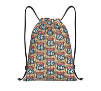 FHIZOAL Route Sixty Six Shield Design Borse con coulisse Impermeabile Sport Stringa Zaini Leggeri Yoga Allenamento Nuoto Viaggi, Nero , S, Casual