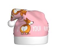 FHIZOAL Simpatico cappello decorativo natalizio con cane Corgi gallese a forma di cuore per adulti cappello in peluche morbido e leggero per feste di Capodanno