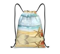 FHIZOAL Stella marina moderna e corallo sulla spiaggia sabbiosa paesaggi borse con coulisse impermeabili sport zaino leggero yoga allenamento nuoto viaggio, Nero , S, Casual