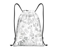 FHIZOAL Strumenti Artisti Note E Piccoli Uccelli Borse Con Coulisse Impermeabile Sport Stringa Zaini Leggero Yoga Formazione Nuoto Viaggi, Nero , M, Casual