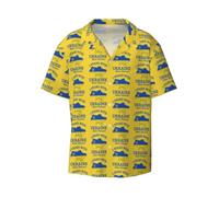 FHIZOAL Ucraina Suppor Camicia casual a maniche corte da uomo con bottoni colletto cubano classica vacanza spiaggia party yacht, Nero , L