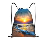 FHIZOAL Ultimi raggi di sole sopra le onde del mare borse con coulisse impermeabile sport stringa zaini leggeri yoga allenamento nuoto viaggio, Nero , M, Casual