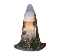 FHIZOAL Vista Lago Con Fiori Foglie Halloween Mantello Con Cappuccio Per Adolescenti Strega Vampiri Tristo Mietitore Costume Feste A Tema Comic Con
