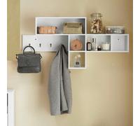 FHK17-W Appendiabiti da parete con 5 scomparti e 4 ganci, appendiabiti da corridoio, ganci per abiti, mensola da parete, mensola sospesa, guardaroba, bianco, dimensioni (L x A x P) circa: 110 x 53 x 1