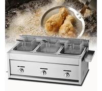 FHRKA Friggitrice Professionale, friggitrice a Gas da banco in Acciaio Inox con cestello e Coperchio, a Doppio Cilindro per Patatine Fritte.