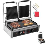 FHRKA Grill Elettrico a Contatto Grill per Pancake Commerciale, Adatto per Il Campeggio all'aperto, cucinando panini, bistecche, carni (Wave And Flat Plate)