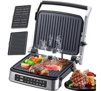 FHRKA Grill Elettrico e pressa per panini, 3 in 1 LED Touch Panel Sandwich Toaste Maker con Vassoio raccogligocce, 2000W Waffle Maker per arrostire