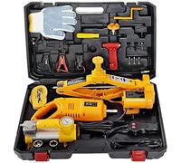 FHRKA Kit di Sollevamento Auto Elettrico da 3 tonnellate e 12 V con cric a Forbice, Chiave elettrica e gonfiatore, Set di Sollevamento Auto, Strumento di Riparazione e Cambio gomme per berline.