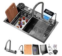 FHRKA Lavello da Cucina a Cascata, lavello da Incasso con Miscelatore a Pioggia Multifunzionale con Display Digitale Estraibile e Accessori per lavello (80x46cm)