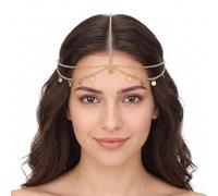 FHRYNA Catena Testa Donna, Collana per Capelli in Oro con Strass e Nappa Dorata, Stile Bohémien, Ideale per Matrimoni, Feste e Abbigliamento Quotidiano per Donne e Ragazze