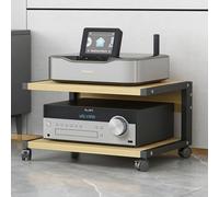 FHSLKXIM Moderno Supporto per Supporti Audio E Video A 2 Livelli con Ruote, Piccolo Ripiano per TV con Struttura in Acciaio, Mobiletto Stereo Mobile per Casa, Ufficio E Teatro, Naturale, 50X40X45 Cm