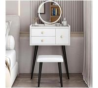 FHSLKXIM Scrivania da Toeletta in Legno con Luci, Specchio E Cassetti, Tavolo da Trucco con Sgabello Imbottito, Comodino, Set da Toeletta, 70 Cm, Bianco