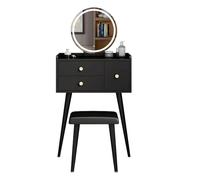FHSLKXIM Scrivania da Toeletta in Legno con Luci, Specchio E Cassetti, Tavolo da Trucco con Sgabello Imbottito, Comodino, Set da Toeletta, 60 Cm, Nero