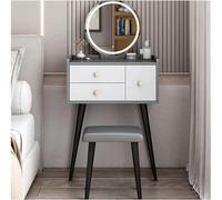 FHSLKXIM Scrivania da Toeletta in Legno con Luci, Specchio E Cassetti, Tavolo da Trucco, Sgabello Imbottito, Comodino, Set da Toeletta, 70 Cm, Grigio