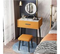 FHSLKXIM Tavolo da Trucco con Sgabello Imbottito, Panche da Toeletta con Specchio Illuminato A LED, Comodino con Cassetti Grandi, Set da Toeletta, Giallo, 60 Cm