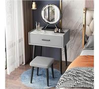 FHSLKXIM Tavolo da Trucco con Sgabello Imbottito, Panche da Toeletta con Specchio Illuminato A LED, Comodino con Cassetti Grandi, Set da Toeletta, Grigio, 50 Cm
