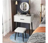 FHSLKXIM Tavolo da Trucco con Sgabello Imbottito, Panche da Toeletta con Specchio Illuminato A LED, Comodino con Cassetti Grandi, Set da Toeletta, Bianco, 50 Cm